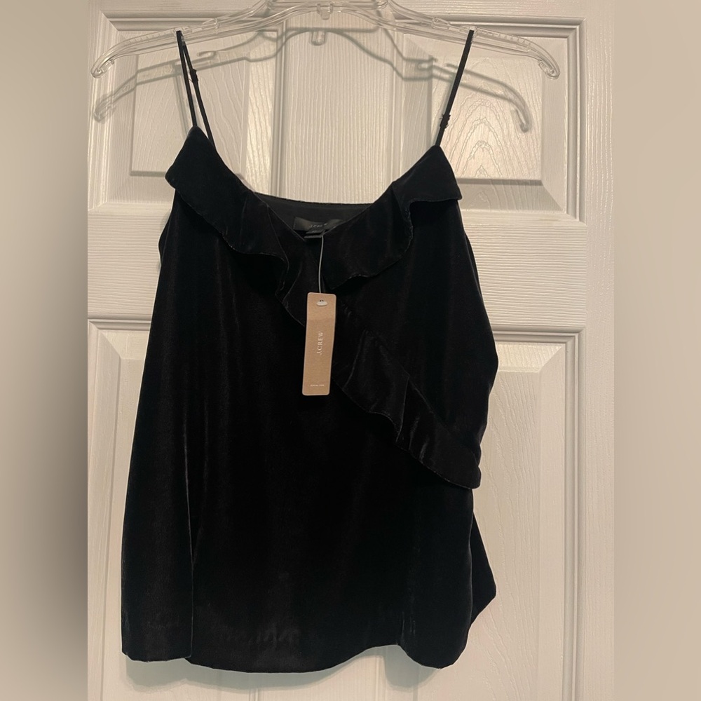 J Crew Velvet V Neck Top, Black, Size 2P NWT